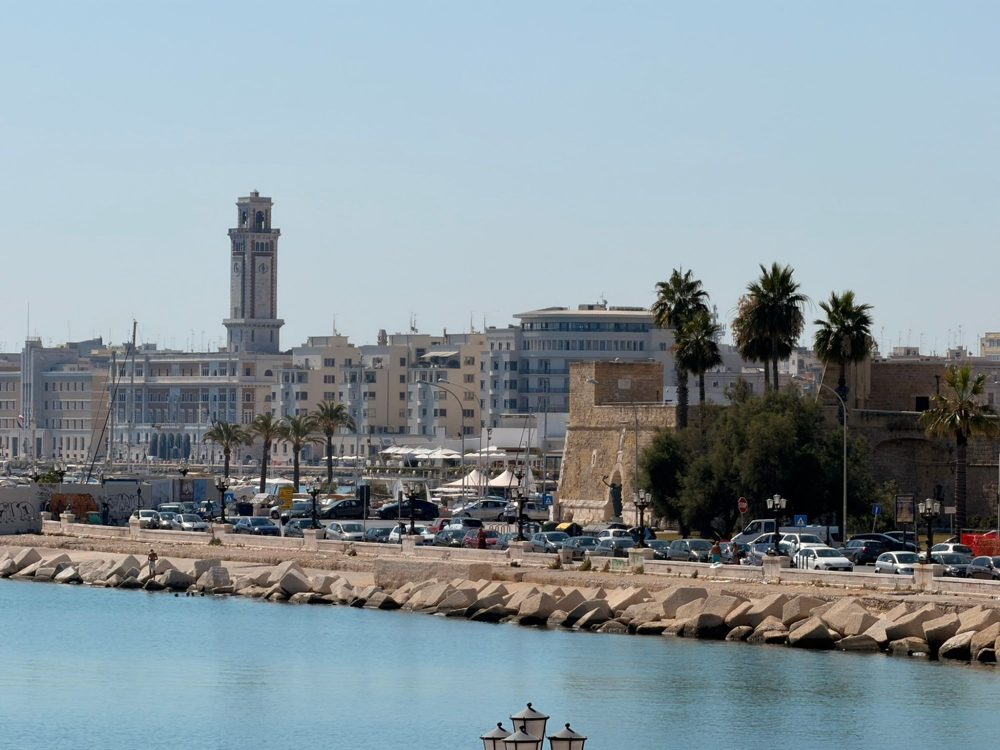Bari's seafront with the clock tower and the old fort